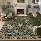 PureCozy Floral 9x12 Area Rugs for Living Room Black Machine Washable Large Rug Non-Slip Stain Resistant Low Pile Boho Accent Indoor Throw Carpet for Bedroom Dining Room