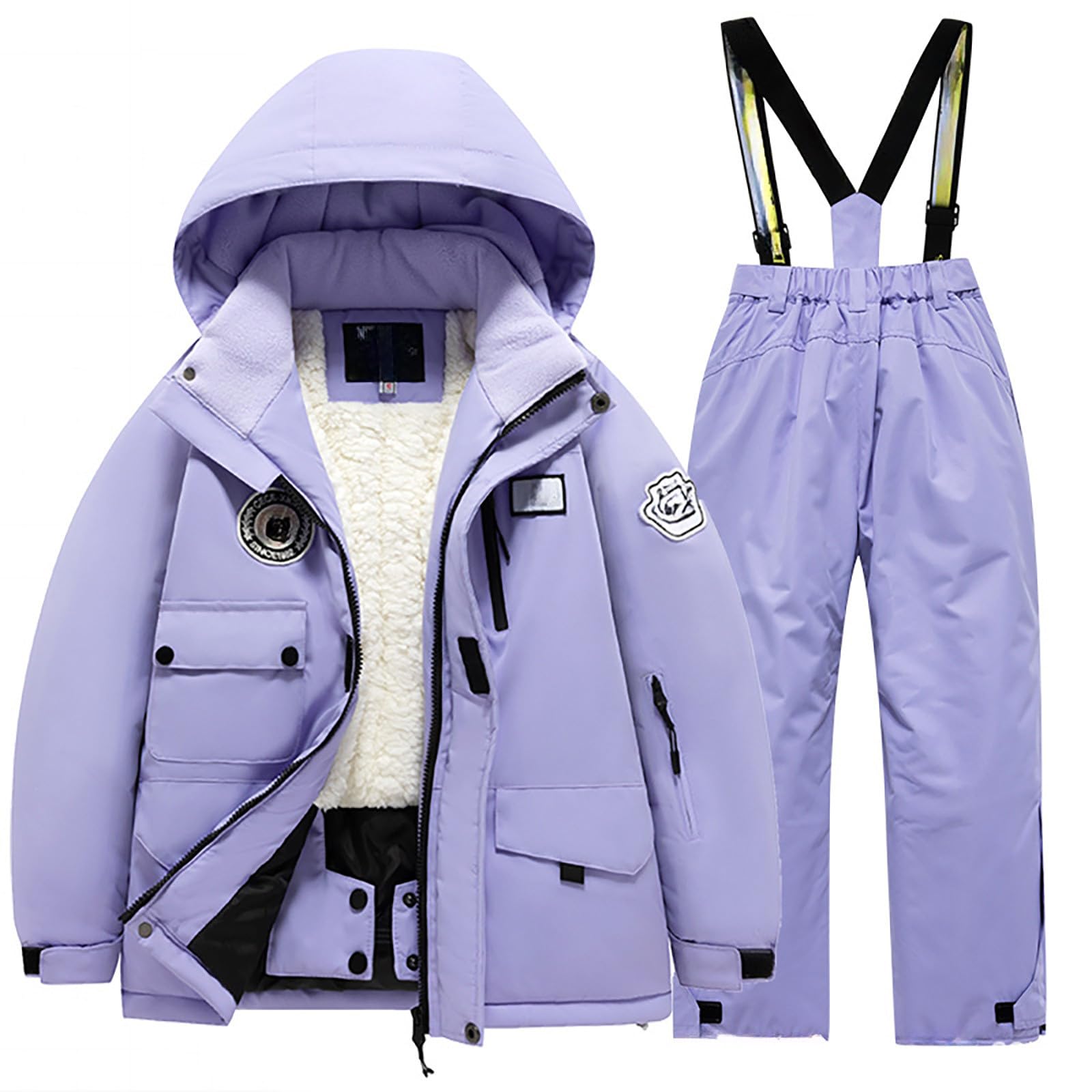 Tuta Sci Bambini Pile Giacca Pantaloni Invernali Windbroof Snowboard Unisex Tuta Neve Calda Bambini Ragazzi Ragazze Abbigliamento Esterno Autunno Inverno Comodo (Purple, 10-12 Years)