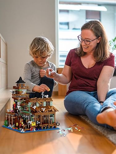 Miniatura 7 de Fishing Village Store - Juego de construcción de casa de 1881 piezas, kit de bloques de construcción de cabaña de madera, juguetes de arquitectura