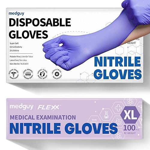 Medguy Medical Nitrile Exam Gloves, 4.5 Mil Powder-Free Latex-Free Disposable Food-Safe Cooking Cleaning, Blue-Violet 100Pcs - X-large (Blue-violet)