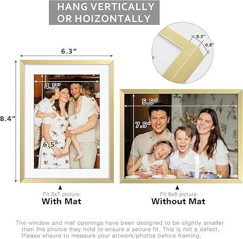 Vista 131 de Golden State Art - Marcos de fotos de metal de 8 x 10 pulgadas con paspartú para fotos de 5 x 7 - Juego de 4 portarretratos de aluminio de 8 x 10