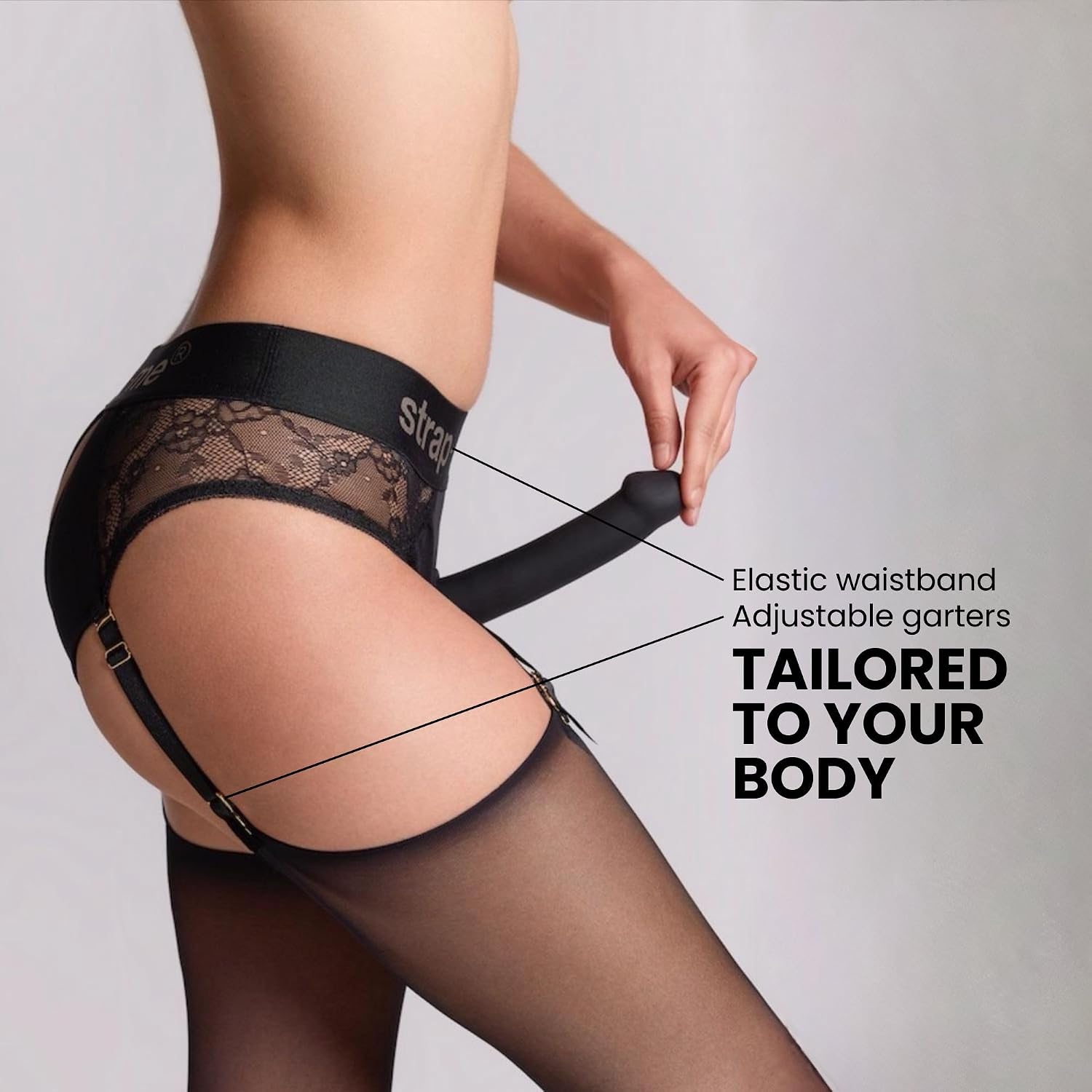 Strap-On-Me Harness Diva Black - Adult Sex Toys with Lace & Microfiber, Delicacy, Elegance, and Comfort. Ideal for Pegging or Strap on Toys for Lesbians, Adjustable Strap & Stretchable