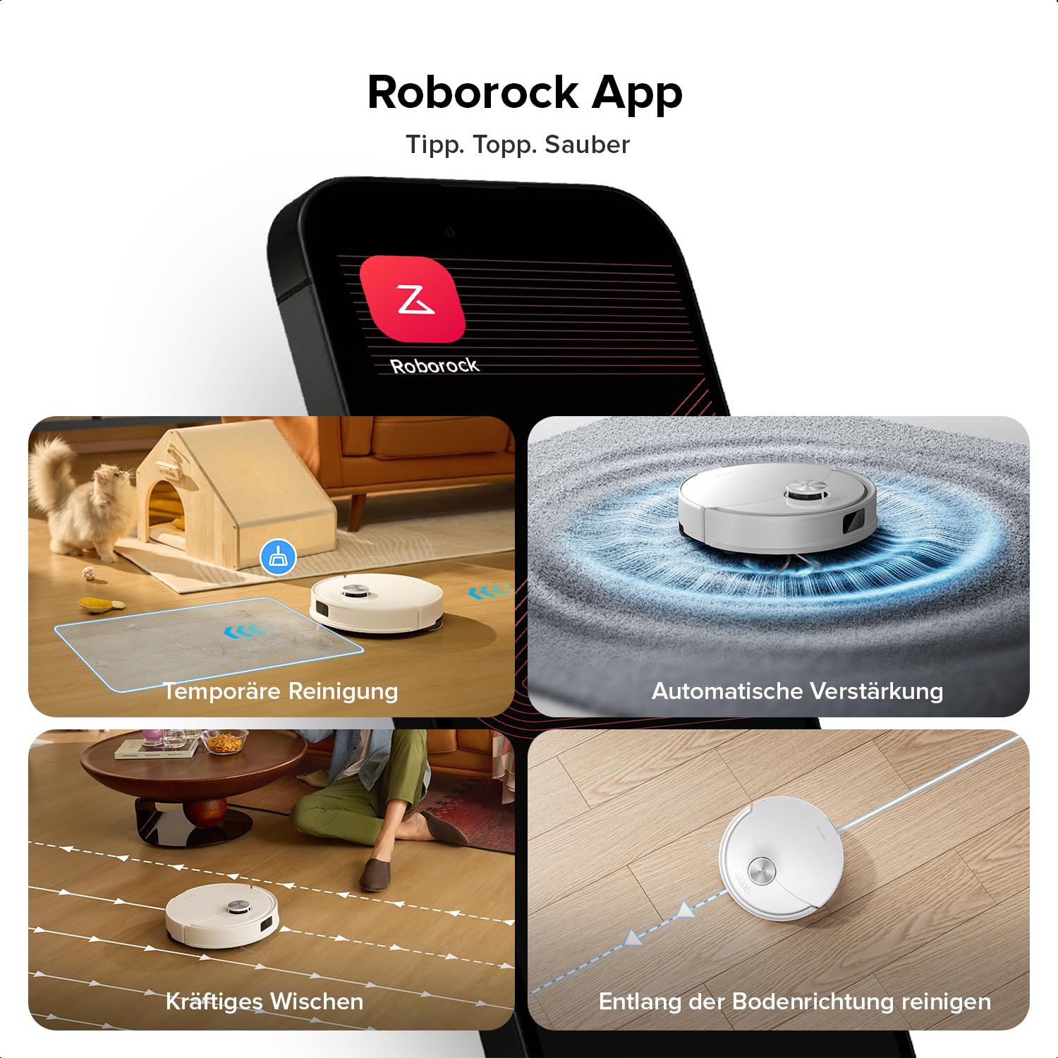 roborock Q10 S5 Robot Aspirapolvere, 10.000Pa, Panno Sollevabile, Pulizia VibraRise 2.0(3000 volte/min), Anti-groviglio, Evitamento degli Ostacoli, Strategie dei Tappeti, Controllo APP, Bianco