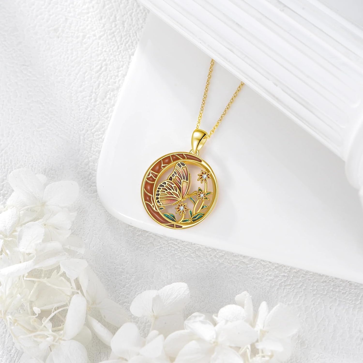 Diamond Moon Black Cat/Owl/Butterfly/Hummingbird/Mushroom Ladybug Necklace for Women 925 Sterling Silver Moon Animal Pendant Necklace Jewelry Gifts for Mom Wife Sister Christmas Birthday,18+2 inch - Image 3