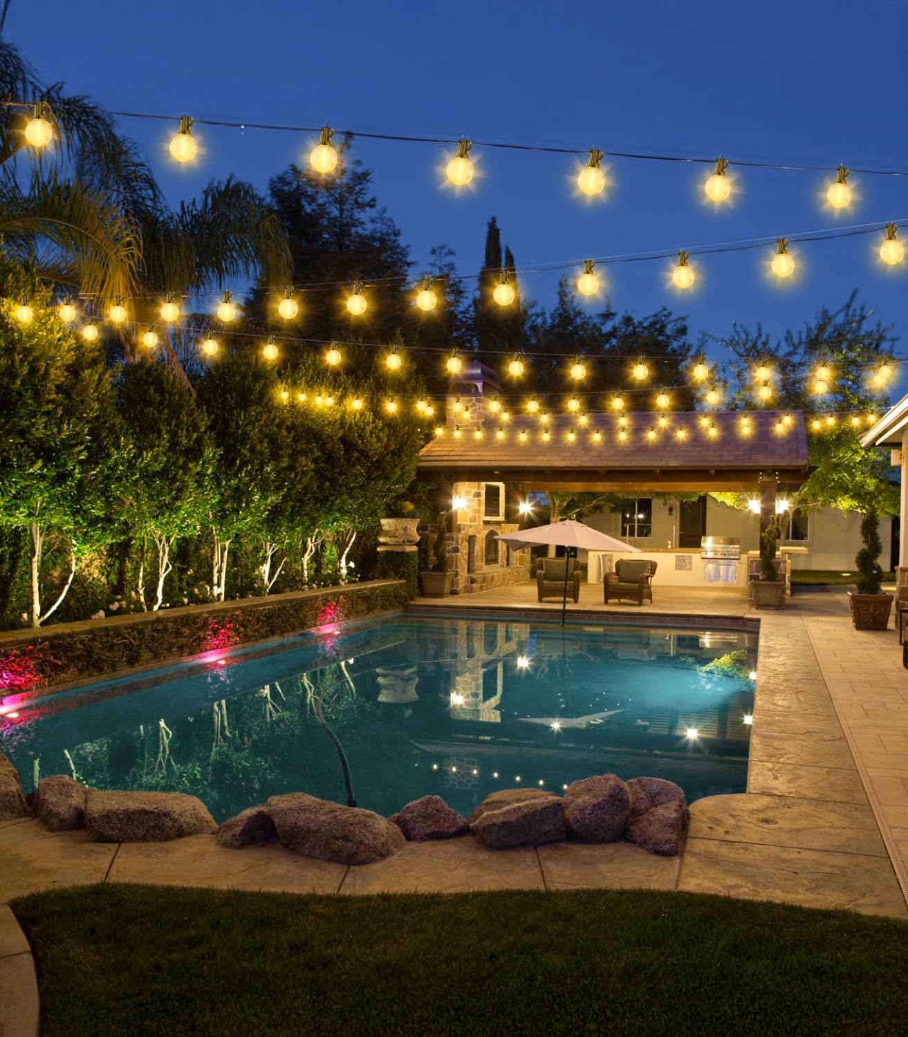 LED Luces Exterior Jardin Guirnalda - Exteriores Guirnaldas 30M G40 100ft Bombillas Luz para Terraza Decoracion Patio Decorativas Iluminacion Cadena Outdoor Lights Garden Impermeable