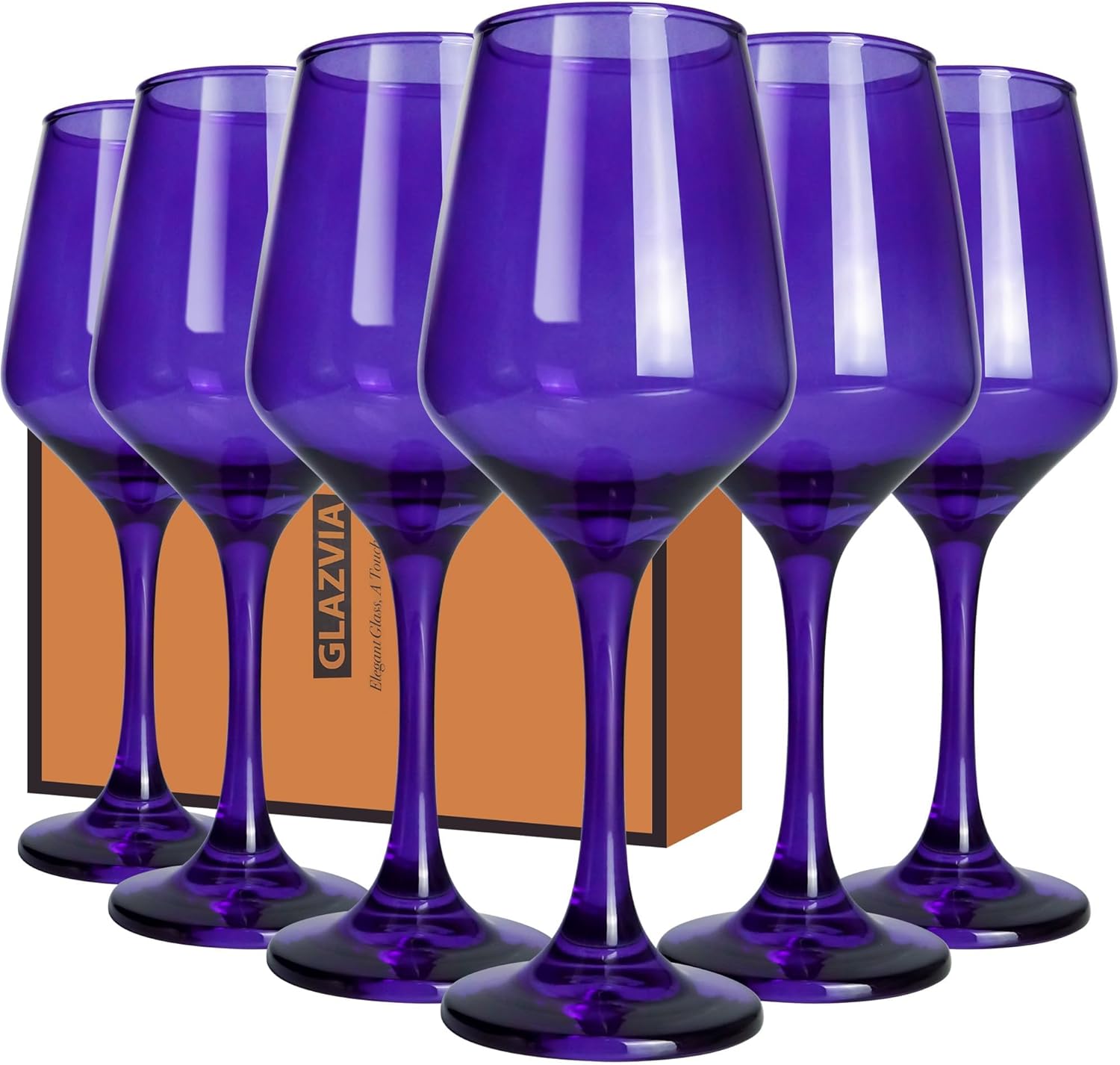 Purple Wine Glasses Set of 6, 12oz Stemmed Crystal Glasses, Thick & Colored, Dishwasher Safe Stemware for Red or White, Gift for Party, Holiday, Anniversary, Restaurant, Home Bar, Daily Use
