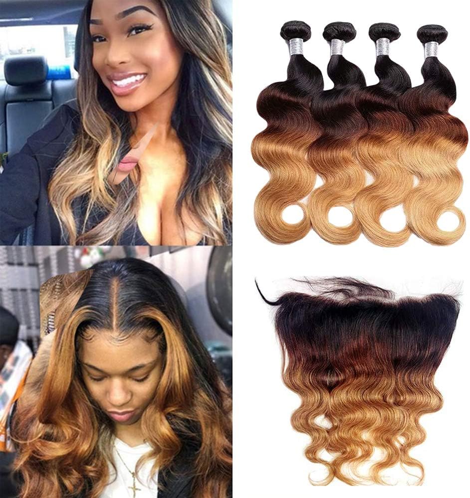 Ombre human hair bundle with frontal (18 20 22+16, 3 bunldes with frontal)