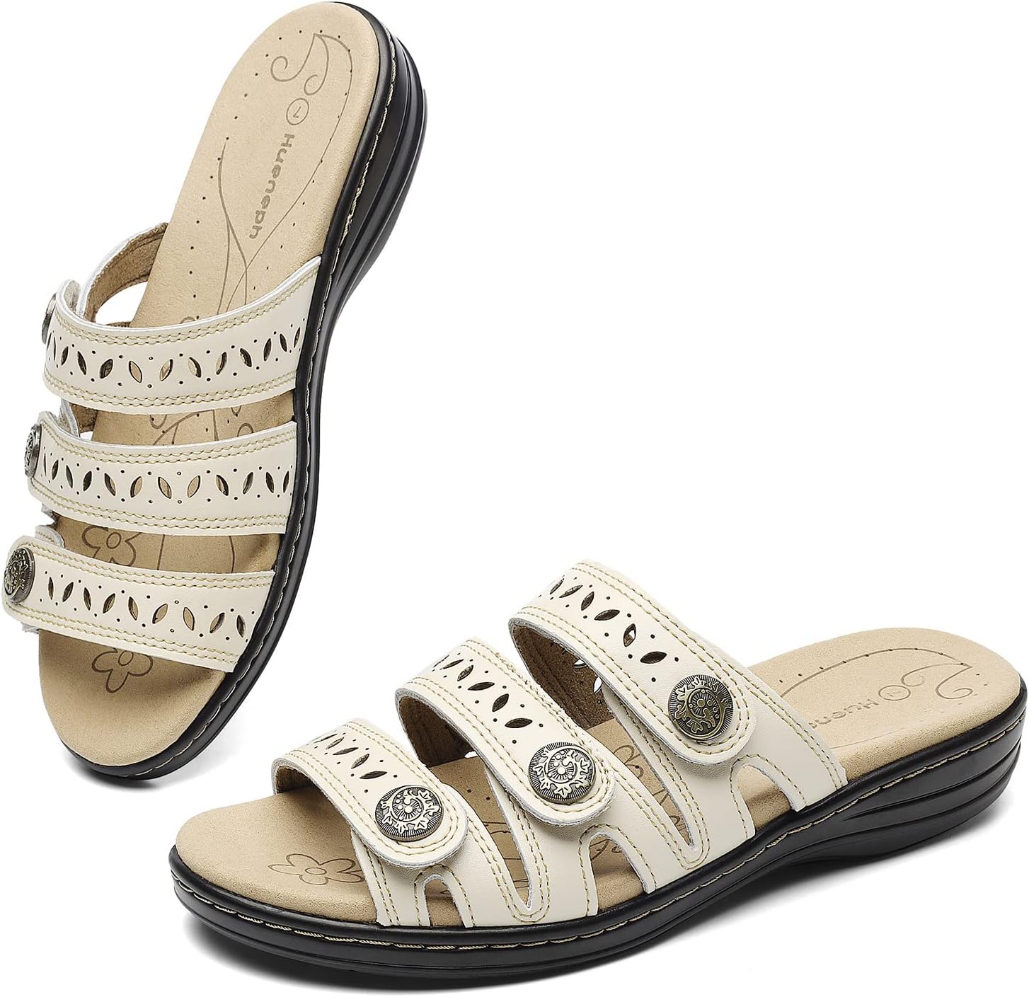 Women's Comfort Leather Slides Lightweight Flat Sandals Cute Slip On Casual Walking Slippers - Image 9