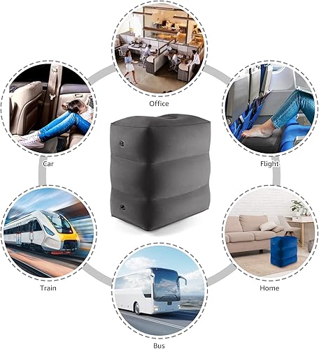 Miniatura 7 de Rewondah - Reposapiés inflable para viajes en avión, cama de avión para niños, almohada de descanso de pies de viaje de altura ajustable, extensor