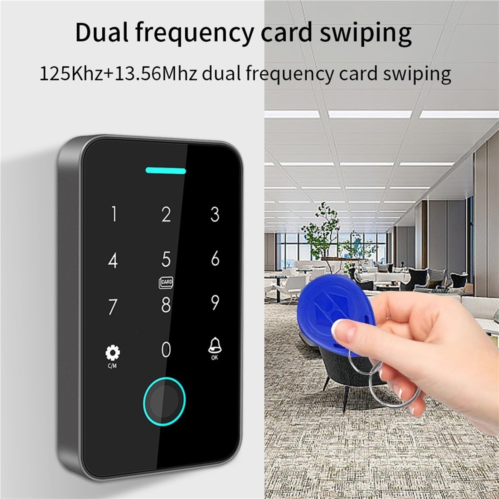 Zestaw kontroli dostępu, Podwójny RFID 125 Khz + 13,56 MHz NFC Zewnętrzna klawiatura kontroli dostępu za pomocą linii papilarnych IP67 Wodoodporny mechanizm otwierania drzwi biometrycznych(B)