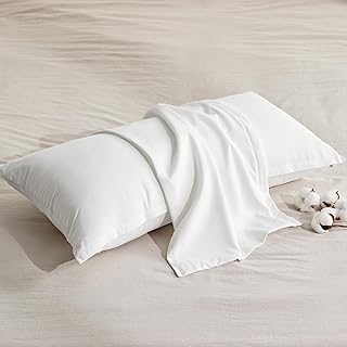 Bedsure Juego de 2 fundas de almohada de 40 x 80 cm, algodón, funda de almohada de 40 x 80 cm, fundas de almohada de 2 piezas con cremallera, Öko-Tex, funda de almohada para cama sofá, color blanco