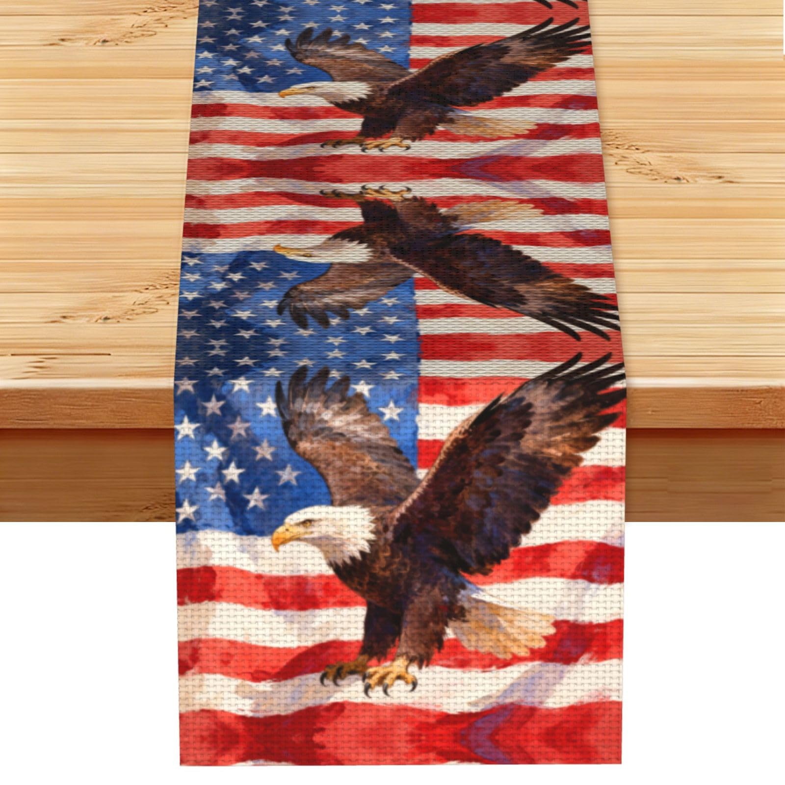 Veteran Eagle Badge Linen Look Table Runner 13x72-Wrinkle Resistant Farmhouse Style for Dining Table Decor
