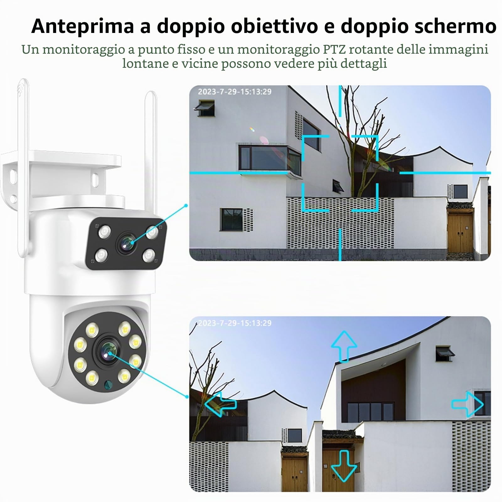 Telecamera IP Tuya PTZ WIFI a doppia lente 2K 4MP, telecamera di sicurezza per visione notturna con tracciamento automatico, sorveglianza audio e video a 2 vie,4mp