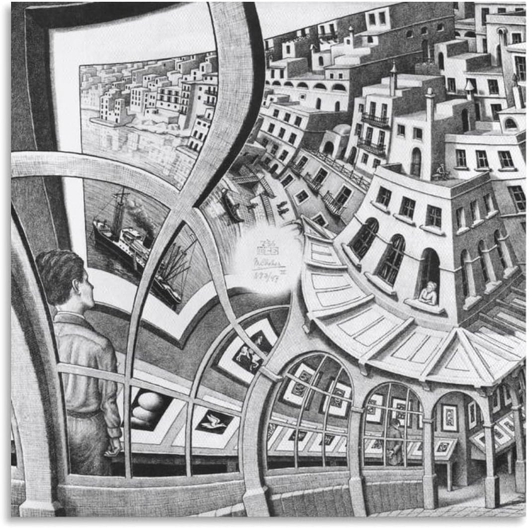 Matvsd Kohecs M.C. Escher Poster《Gallery》Canvas Painting M.C. Escher Wall Art Aesthetic Illustration Prints for Office Home Decor Picture 30x30cmx1 Frameless