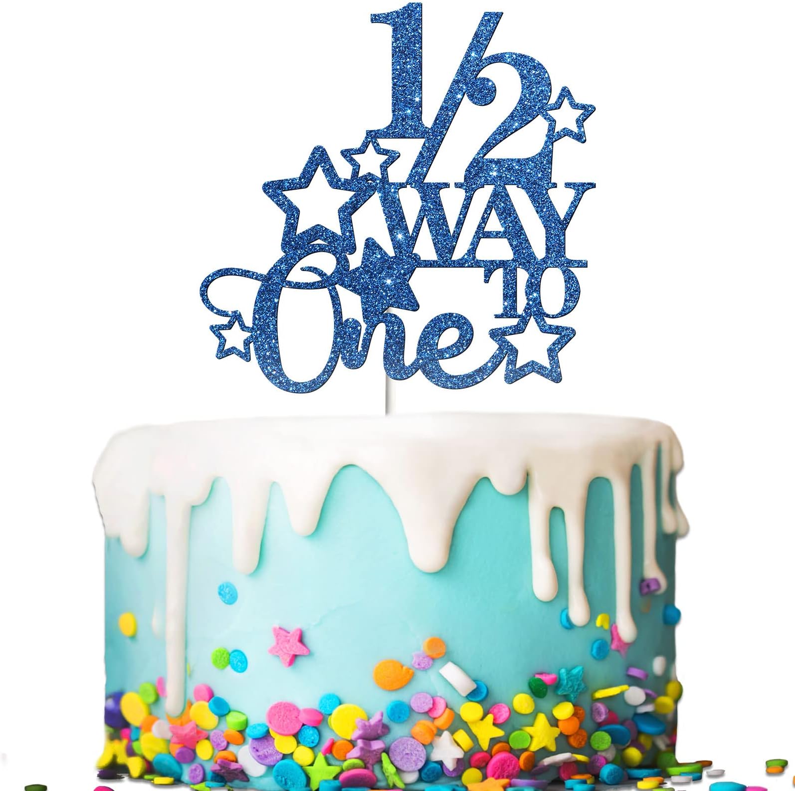 Tenhaisi Deep Blue 1/2 Way to One Cake Topper, Baby Half Birthday Party Supplies, Glittery 6 Months Cake Topper, Baby Shower Party/Gender Reveal Party Decorations