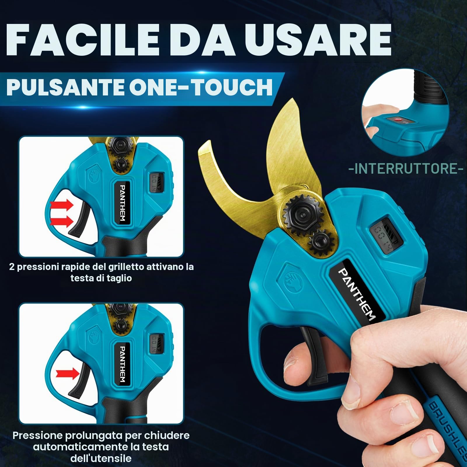 Forbici Elettriche da Potatura a Batteria 45 mm con Asta Telescopica da 2 Metri, Cesoie Elettriche da Potatura, Cesoie a batteria, Forbici da Potatura per Giardinaggio, Alberi da Frutto
