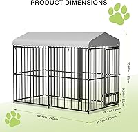 Vista 2 de Perrera resistente para perros de 8 x 4 x 6 pies con techo y cubierta bloqueable, jaula grande para todo tipo de clima, para perros medianos