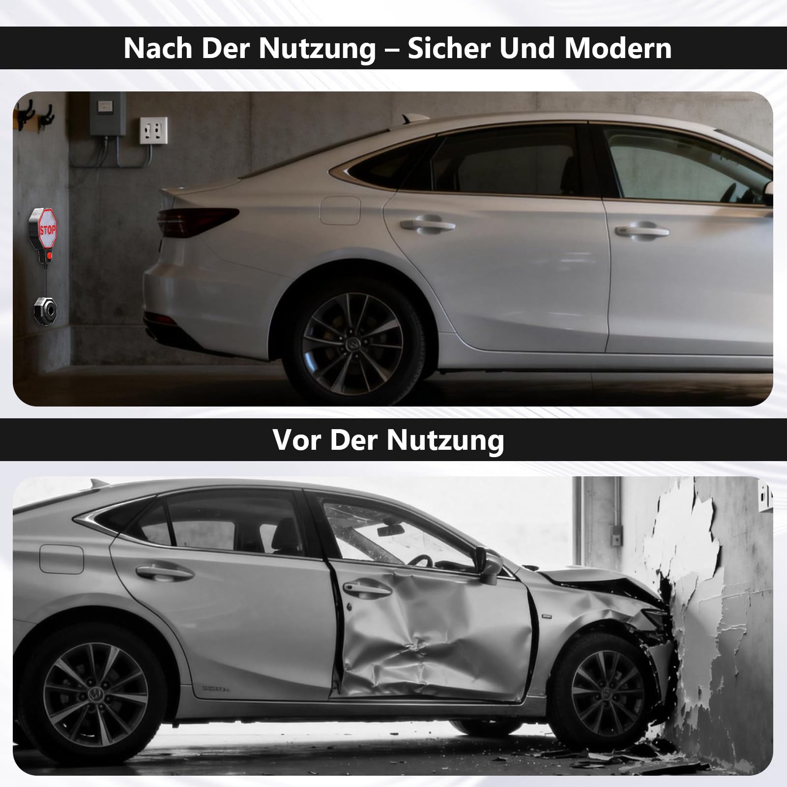 Sensore di parcheggio a ultrasuoni, aiuto parcheggio, garage, misurazione precisa della distanza, segnale di avvertimento a LED, indicatore acustico, regolazione automatica della distanza