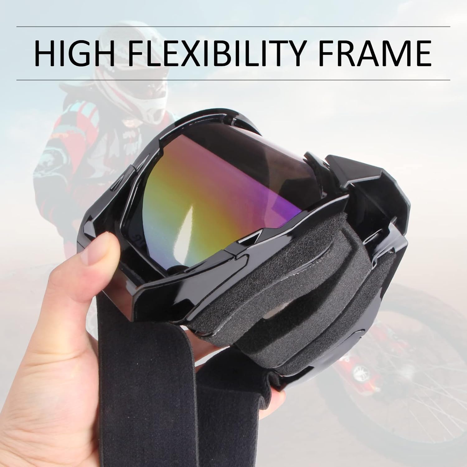 Motorcycle Riding Goggles for Off Road Motocross, Dirt Bike ATV Racing - UV Protection, Shatterproof, Dust-Resistant - UTV MX Helmet Glasses for Outdoor Sports - Black Frame, Color Lens - Image 3