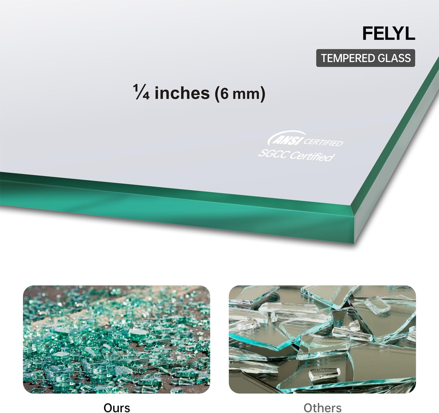 Image showing 1/4 inch (6mm) tempered glass with ANSI and SGCC certification