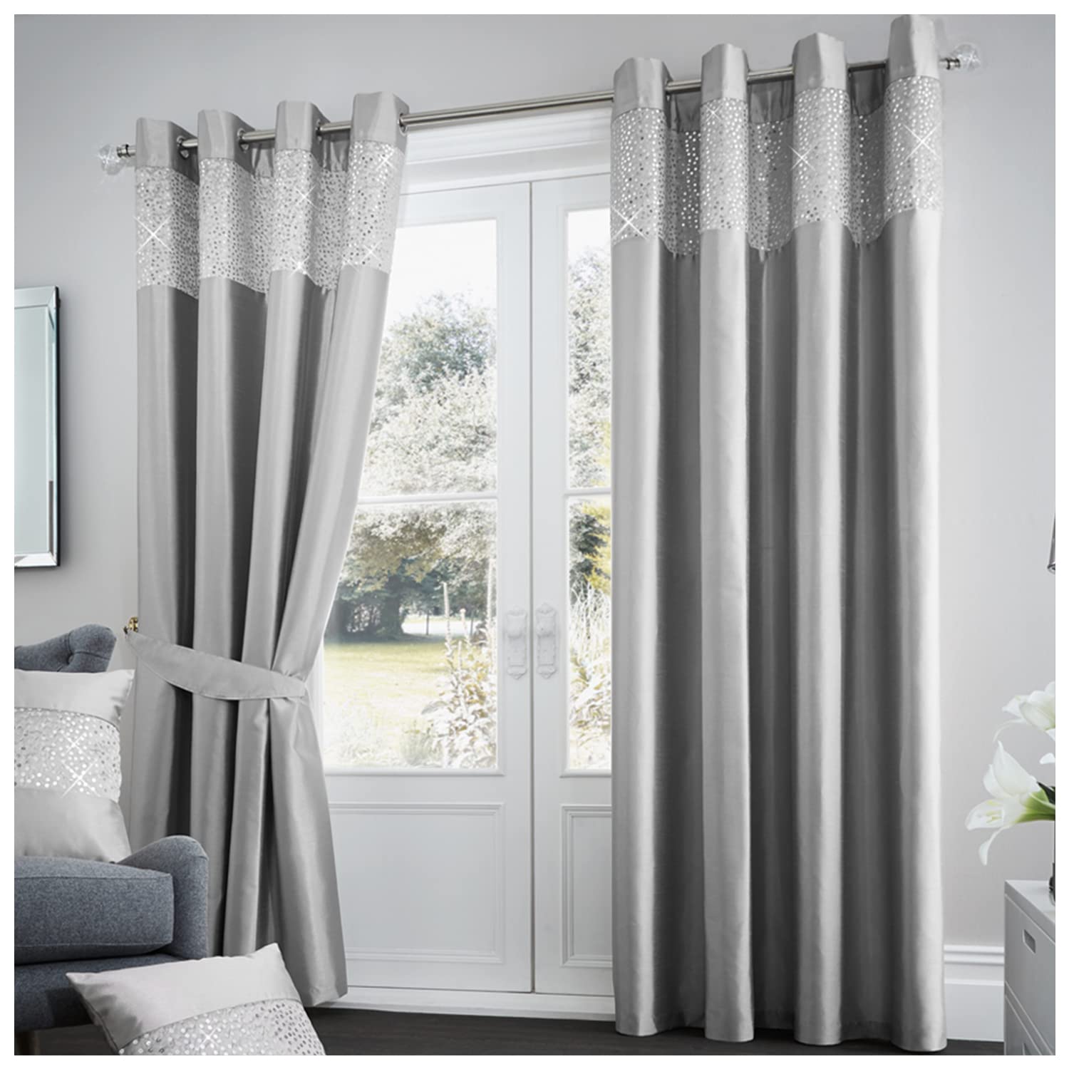 Gaveno Cavailia Luxurious Fully Lined Aviv Room Curtains (90 x 90 Inches), Polyester, Silver
