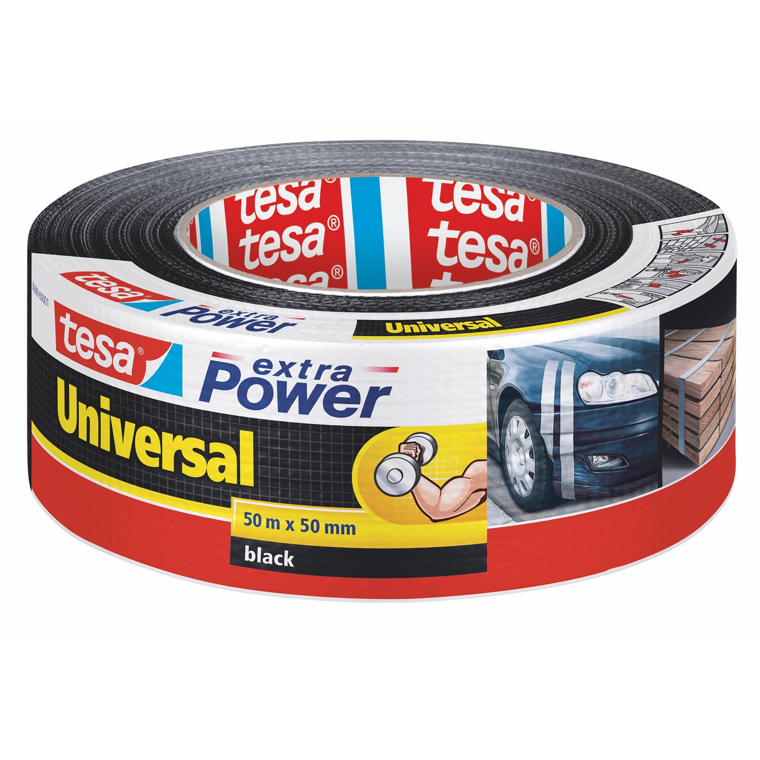 tesa extra Power Universal Gewebeband - Gewebeverstärktes Ductape zum Reparieren, Befestigen, Bündeln, Verstärken oder Abdichten - Schwarz - 50 m x 50 mm