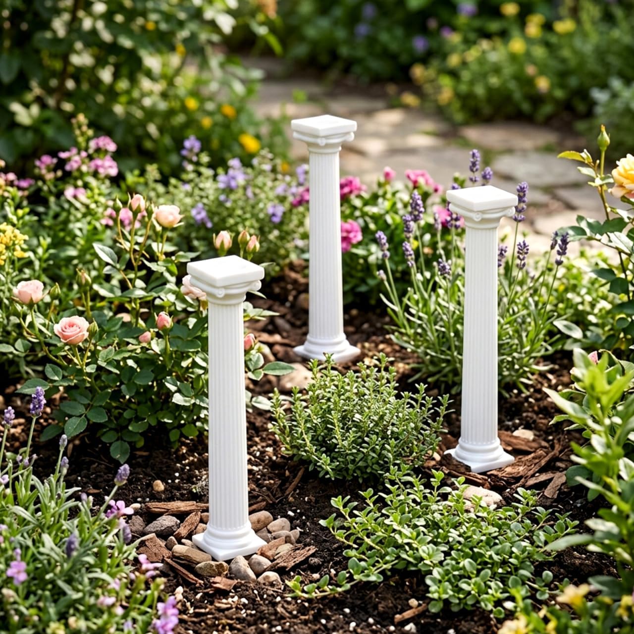 Yardwe 6 Pieces Mini Roman Pillar Statues 6.69In Resin Table Decor Wedding Photo Props Garden Ornament