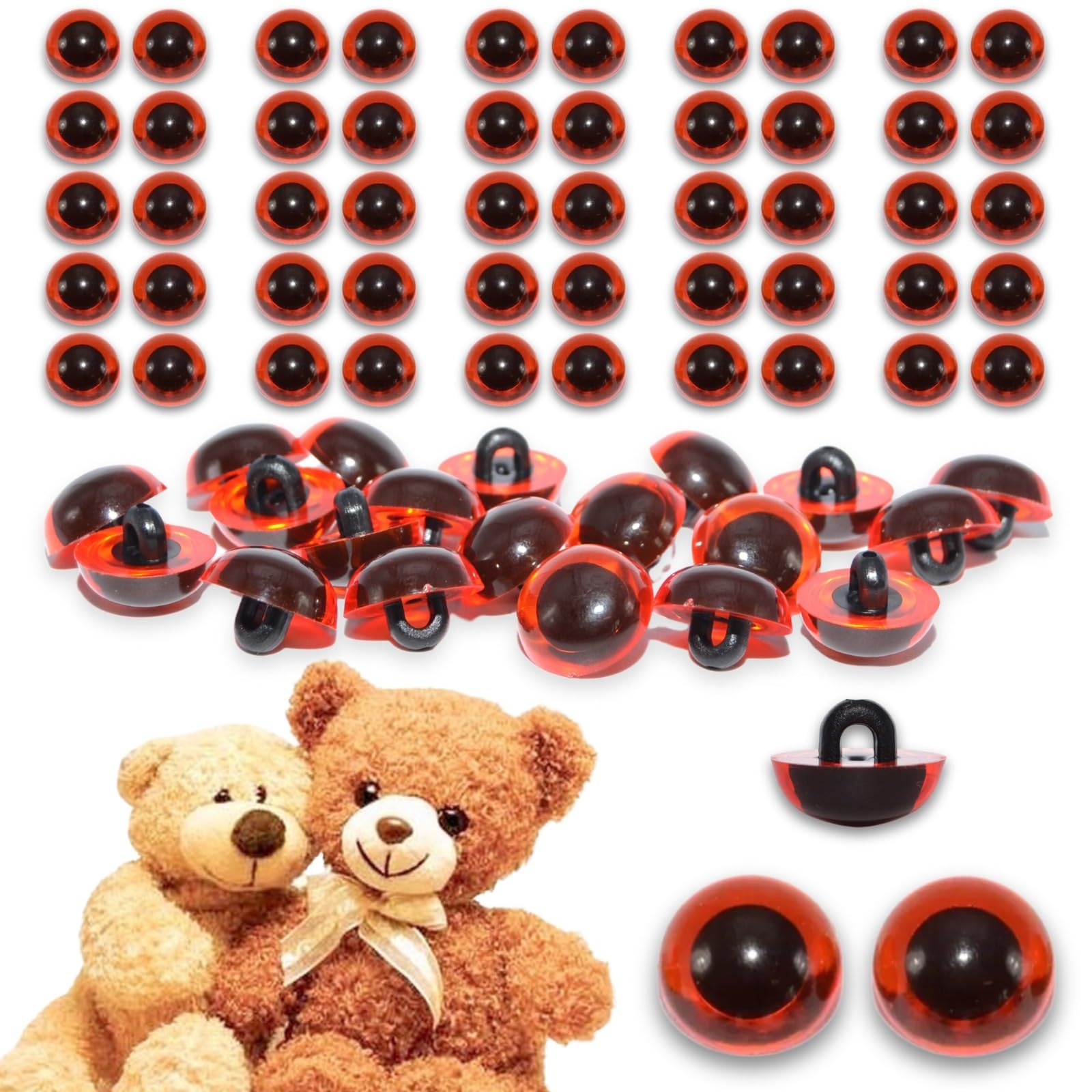 celloexpress 13.5mm Amber Sew On Eyes - 25 Pairs - Half Round Button Eyes for Teddy Bear Animal Soft Toy Making