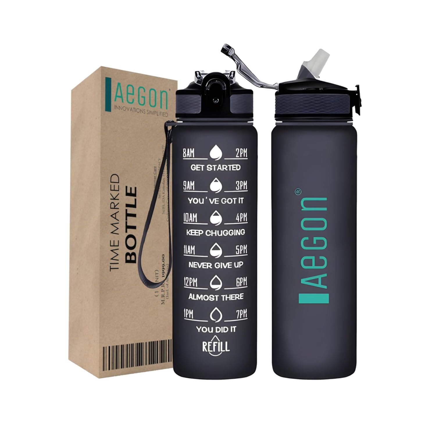 Aegon Gym Water Bottle Sports (BPA Free), Motivational Time Marked Sipper Bottle for Gym, Office, School | Stylish Gym Bot...