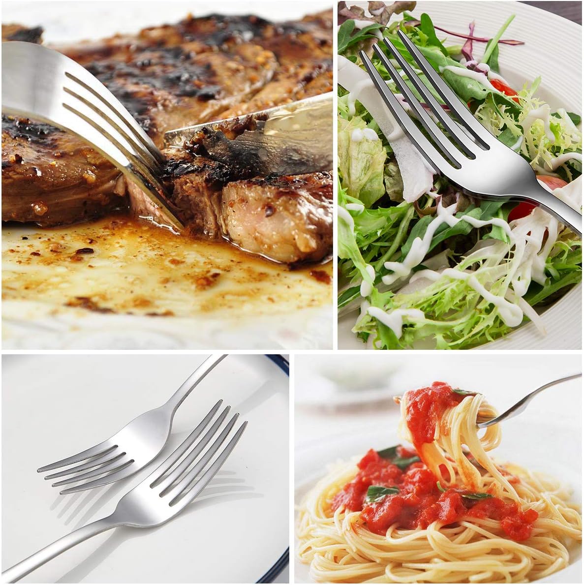 Dinner Forks, MASSUGAR 16-Piece Dinner Forks Silverware Set, Good Stainless Steel Salad Forks Cutlery Set, 8 Inches (16 Pcs)