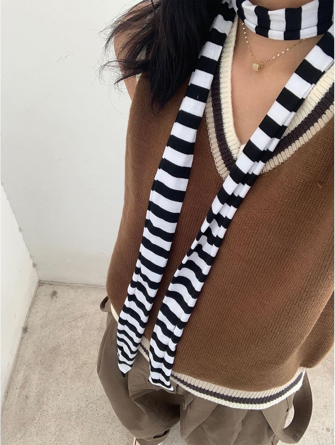 Colorful Stripe Pattern Scarf for Teens Girls Breathable Scarves for Students Camping Shopping Taking Photo