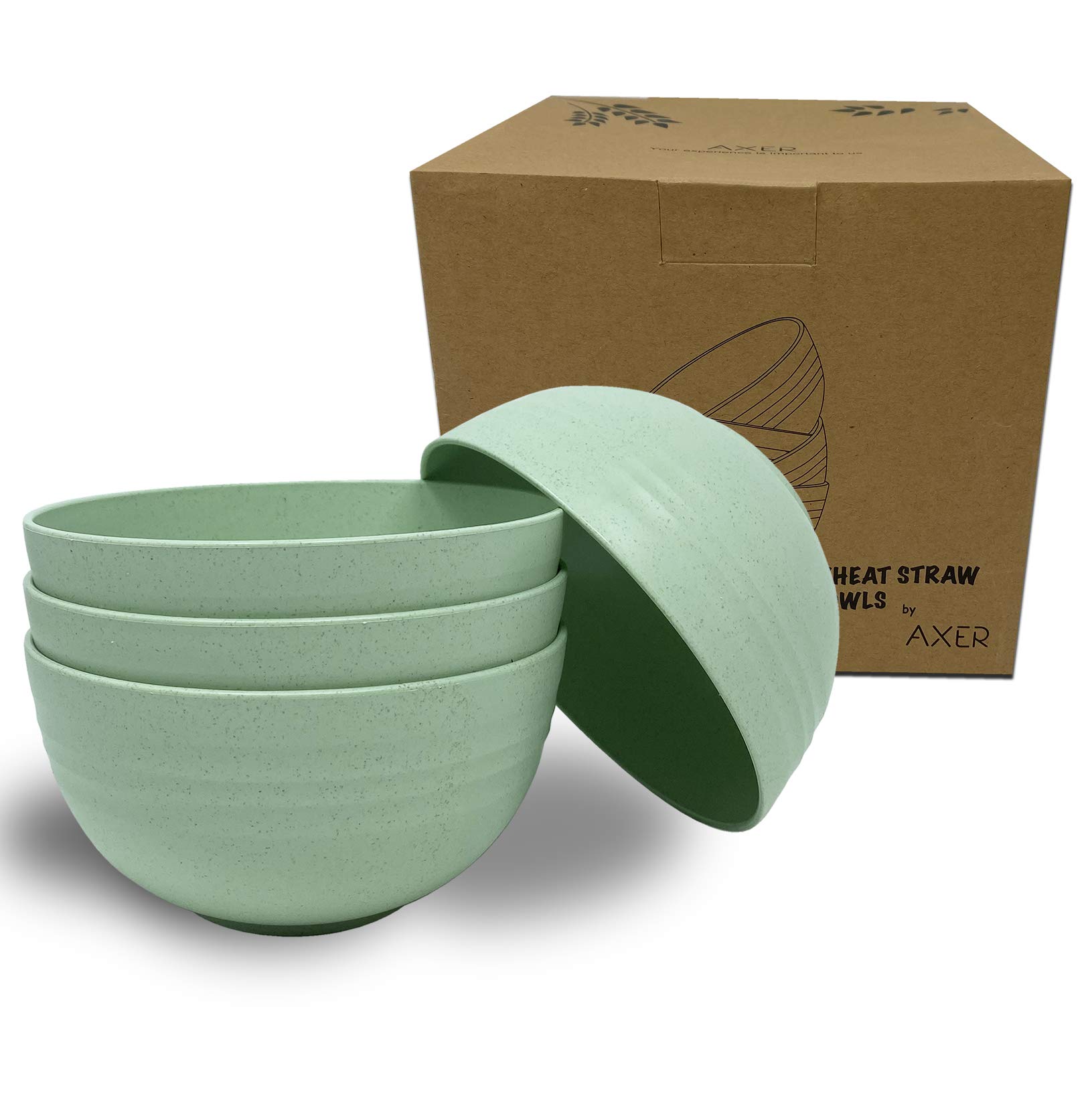 Axer Cereal Bowls, Unbreakable Wheat Straw Biodegradable Bowl Set of 4, Eco Friendly Zero Waste Fibre (Green, 24oz)