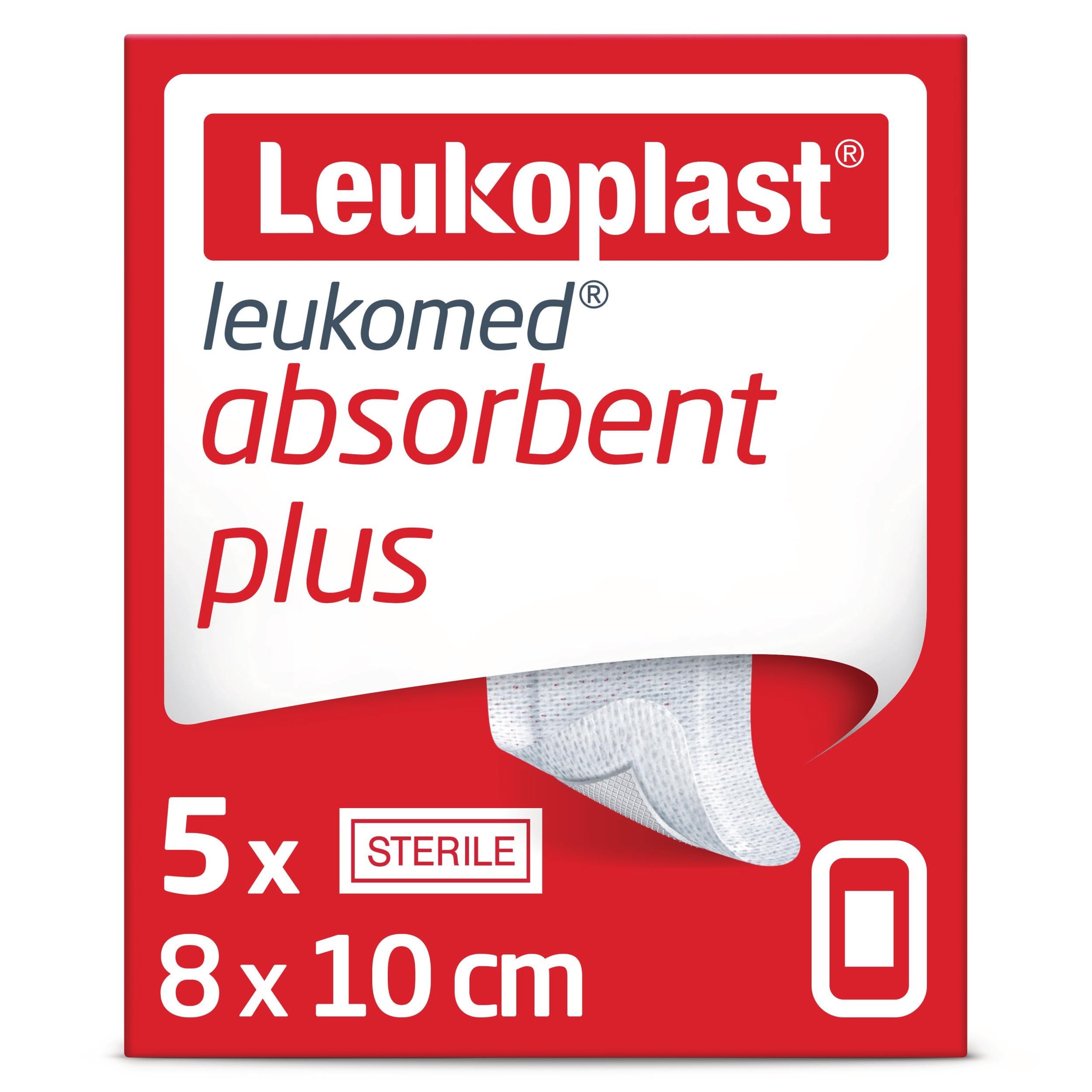 Leukoplast Leukomed Absorbent Plus Dressings - Soft Cushioning Breathable Fabric Wound Plaster for Cuts & Blisters - 5pcs 8cm x 10cm