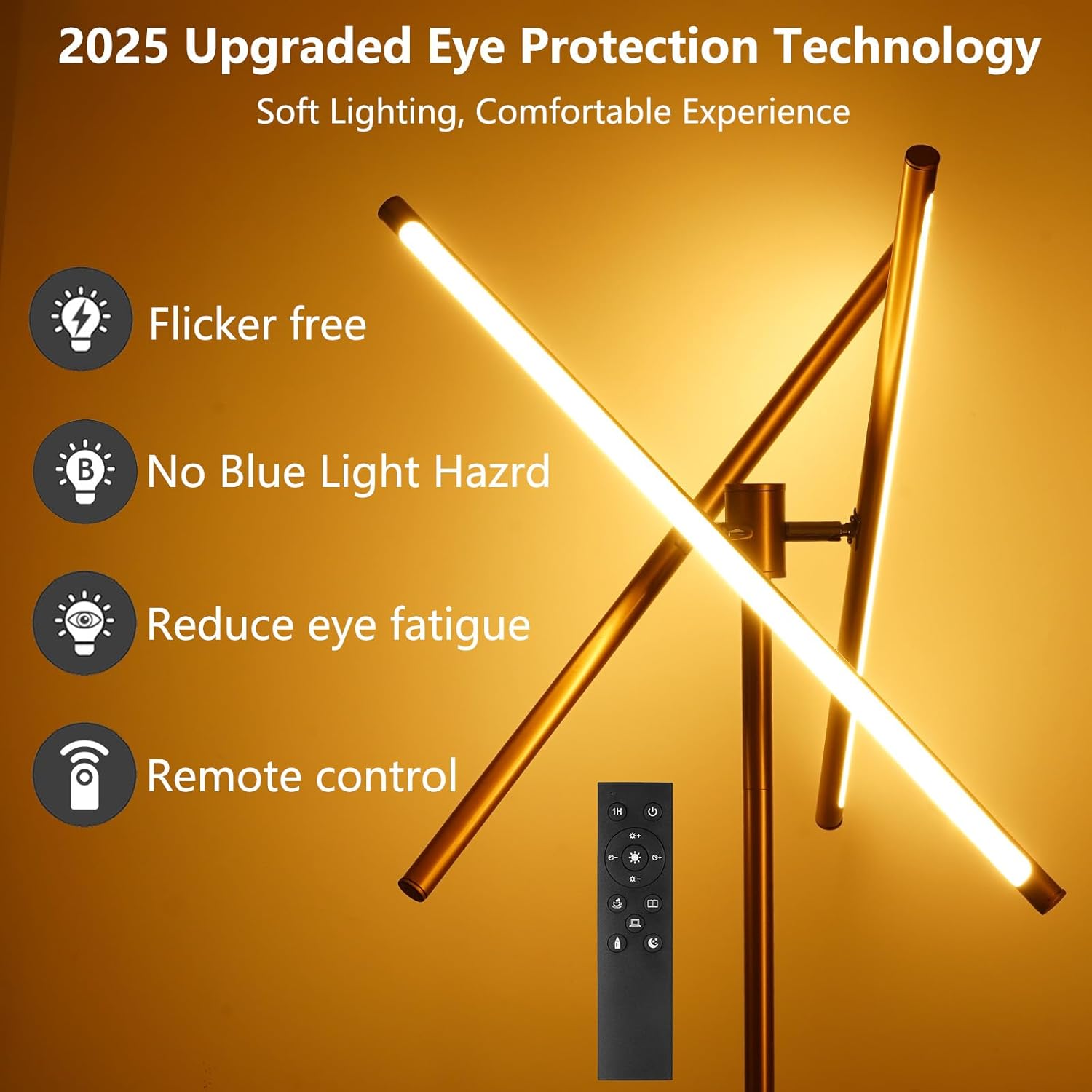 LED Dimmable Floor Lamp with Remote & Foot Switch, 2700–6000K Adjustable Color Temperature & Stepless Dimming, 3-Bar Linear Tall Standing Lamp, Slim Gold Corner Floor Lamp for Living Room Bedroom