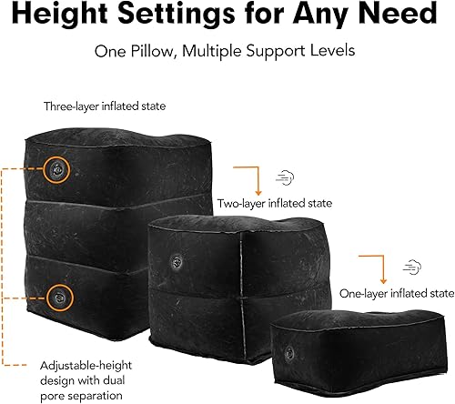 Miniatura 3 de Almohada inflable con reposapiés para viajes, cojín de altura ajustable para niños y adultos, almohada de viaje en avión, adecuada para trenes,