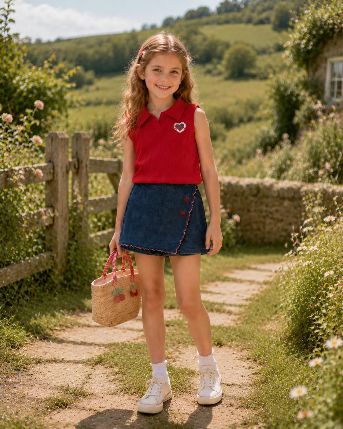 Cakaner Little Girls Clothes Sleeveless Polo Top & Denim Skort 2 Piece Summer Back to School Outfit Size 5-10