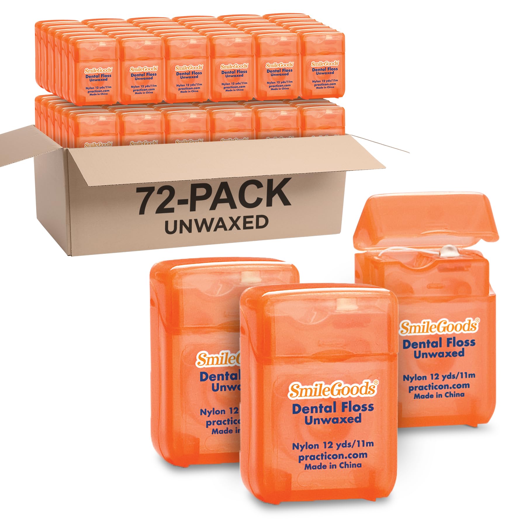 SmileGoods Unwaxed Dental Floss, 12 yards, Bulk Pack of 72