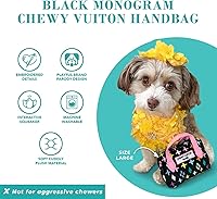 Vista 4 de Haute Diggity Dog Bolso de Mano Negro con Monograma Chewy Vuiton, Juguetes de Peluche de Diseñador para Perros con Chirriador Interactivo