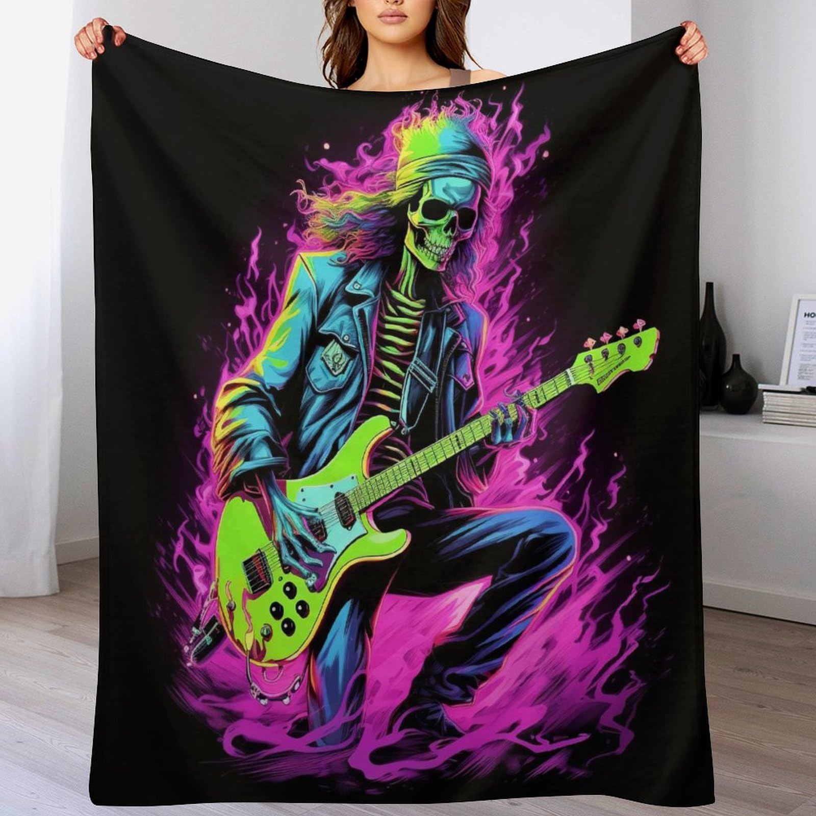 Couverture guitares en flannel 140x180cm pour canapé