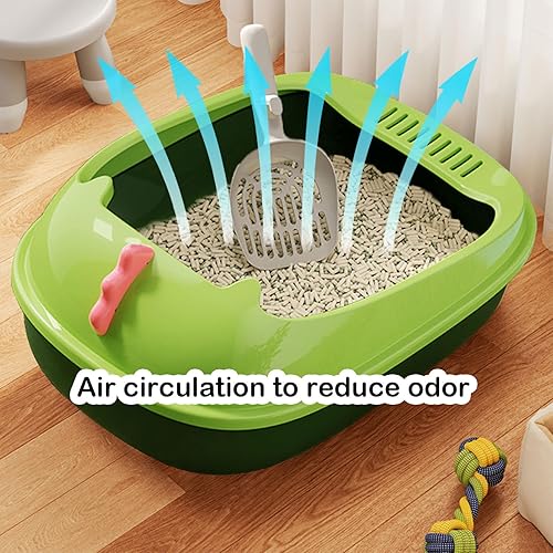 Miniatura 8 de RMNHPTK Caja de arena abierta para gatos, inodoro antisalpicaduras para gatos con cuchara tamizadora de arena para evitar fugas de arena, bandeja de