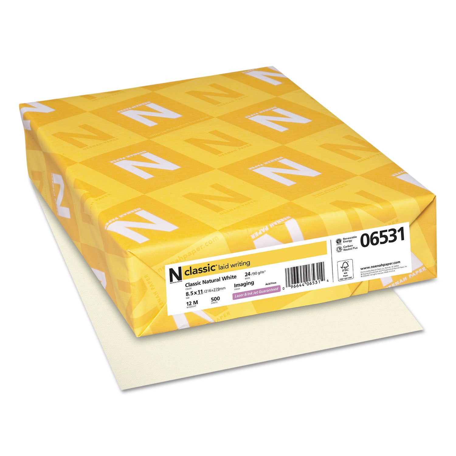 Neenah clásico en papel de escribir, carta 8,5 x 11 pulgadas, 24 lb., Blanca Natural, 500 hojas (06531)