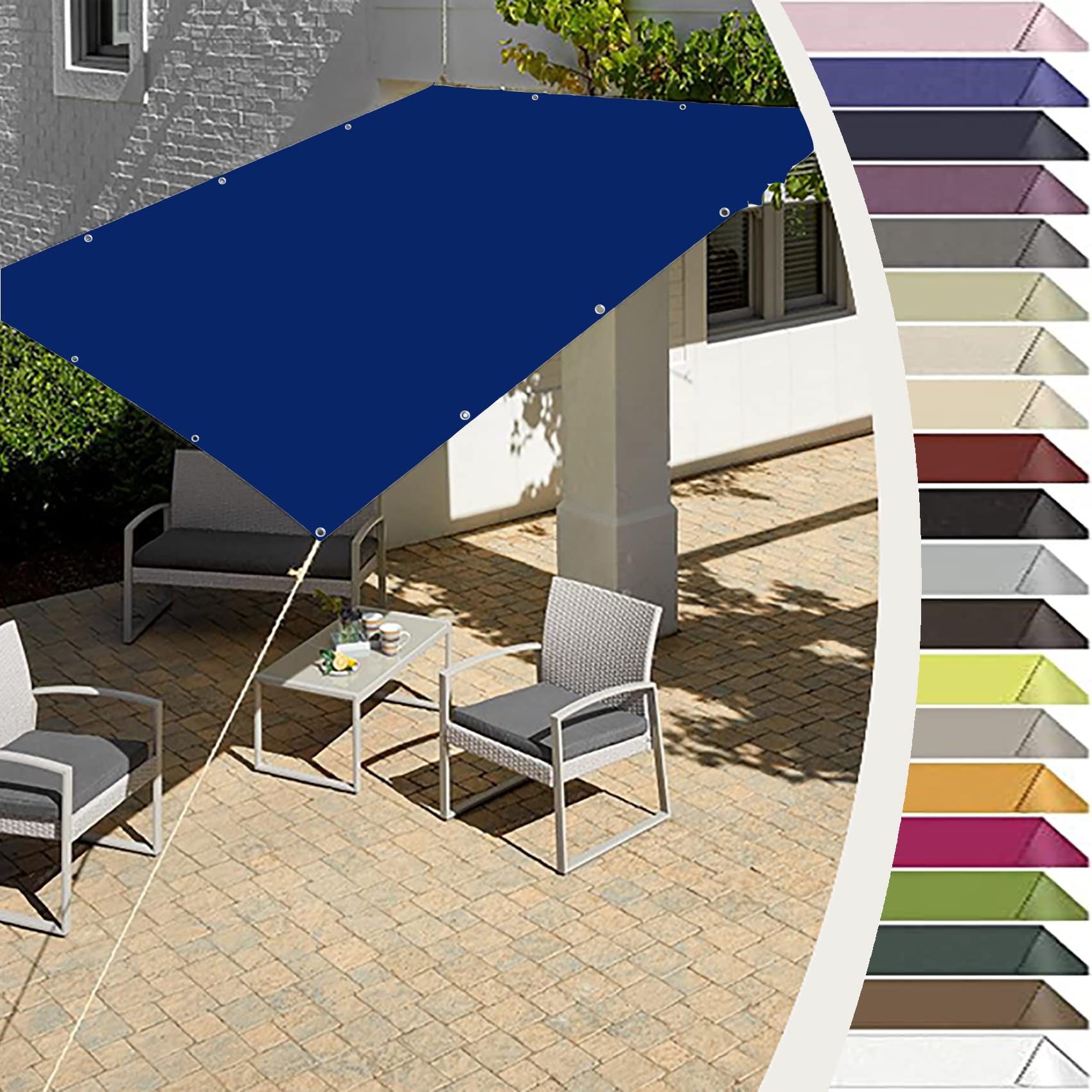 Sun Shade Sail, Awning Canopy 4 x 4 m Waterproof PES Polyester Sun Shade Sail Rectangle Waterproof with Mounting Ropes for Outdoors, Garden, Patio, Yard, Party, Navy Blue — image 1