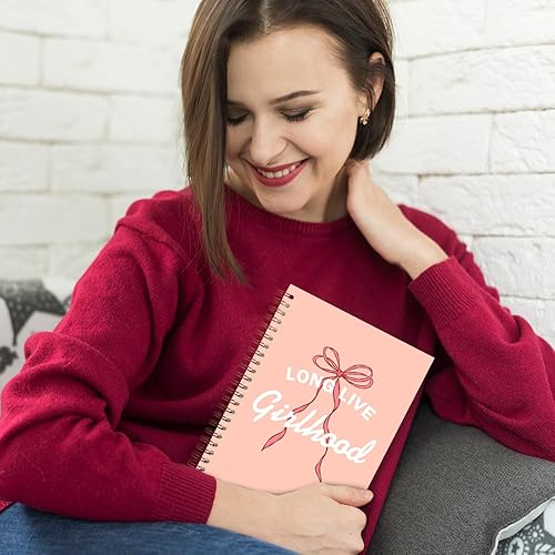 Miniatura 3 de Cuadernos de espiral rosa femenino, diario de lazo rosa coqueta, diarios estéticos preparados para escribir, suministros de oficina femeninos,