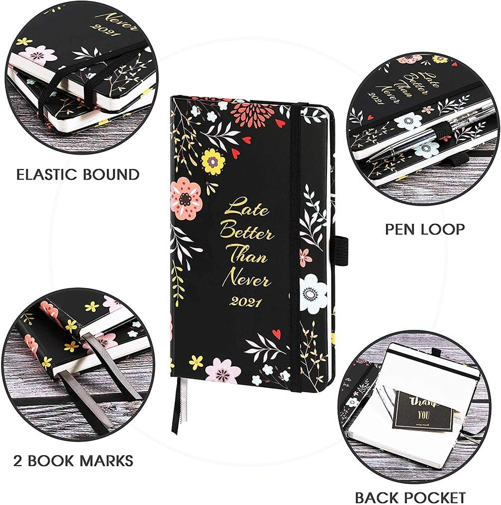 2021 Pocket Planner/Calendar - Weekly & Monthly Pocket Planner, Jan - Dec 2021, 6.3''×3.8'', Agenda Planner and Schedule Organizer with Pen Loop + Inner Pocket + 2 Bookmarks + Banded - Black