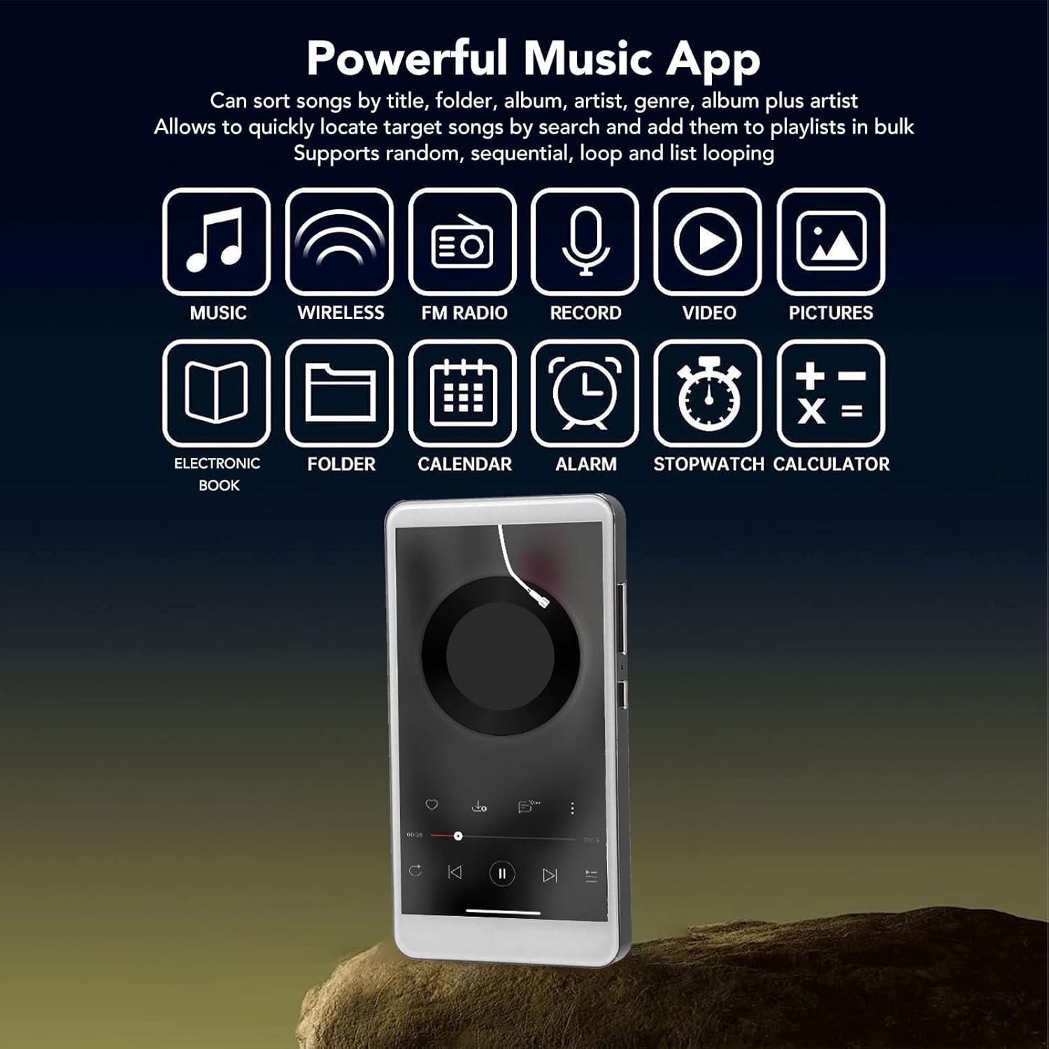 MP4 Player,5in 256GB MP3 Player with Bluetooth 5.0,Pre Installed Kids,Spotify,Audible, Music and,Portable HiFi Digital Music Player with Camera FM Radio