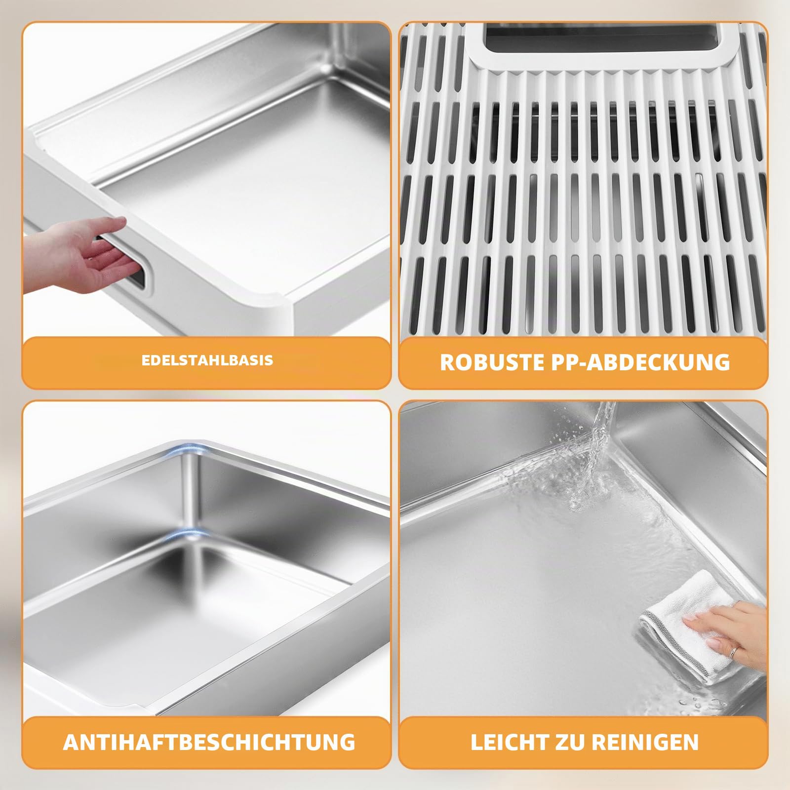 Homegroove Edelstahl Katzenklo mit Schublade, XL Zusammenklappbare Geschlossene Katzentoilette mit Deckel für Hauskatzen, Metall Katzenklo mit Streuschaufel (Gray)