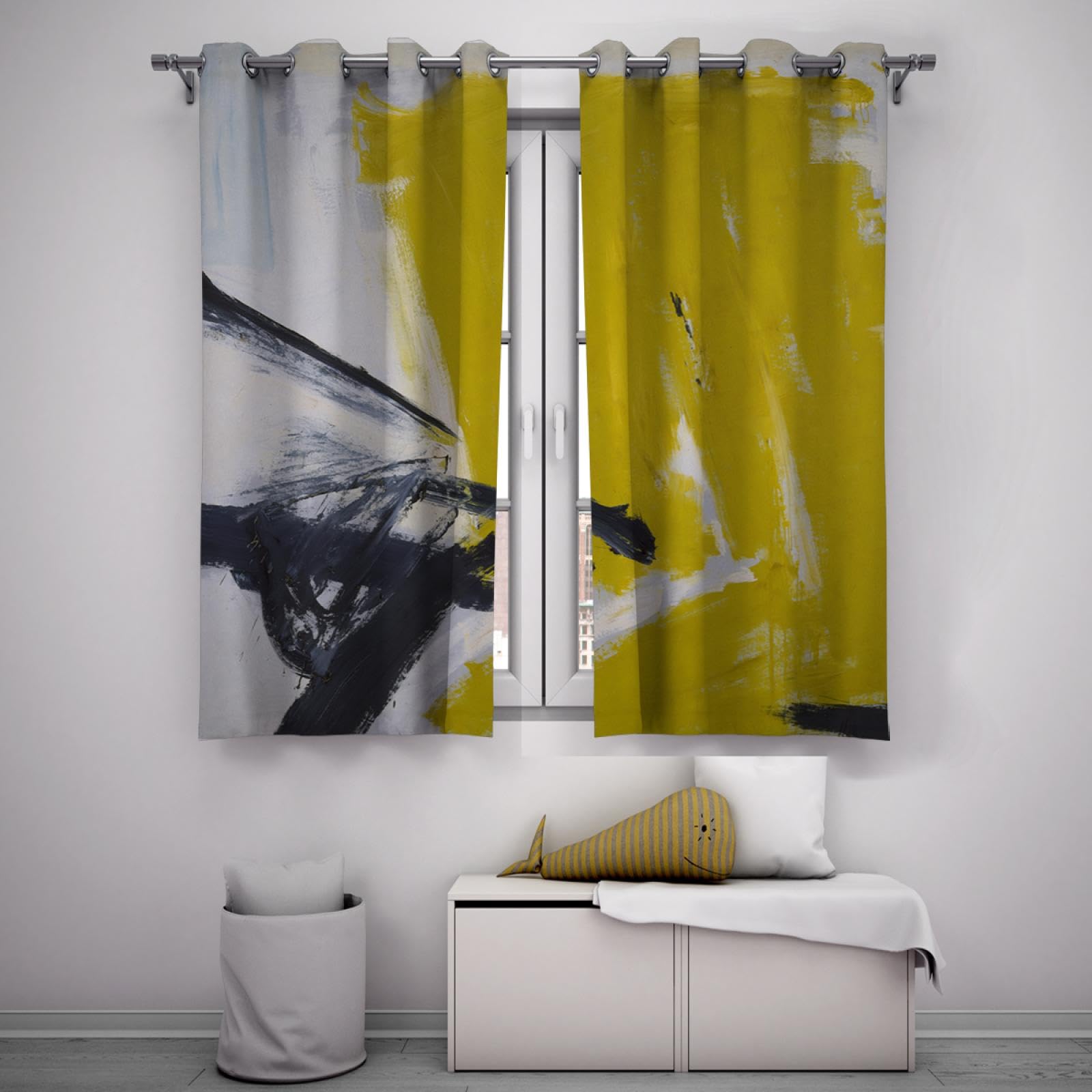 Amazon｜2パネルセット遮光カーテンフランツクライン抽象的な黄色の