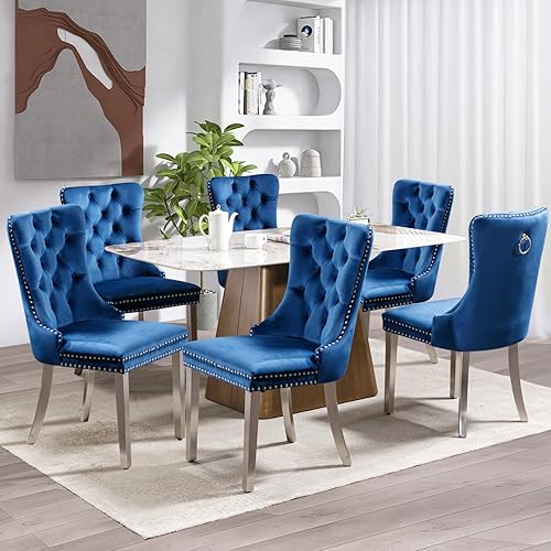 Miniatura 133 de SoarFlash Juego de 6 sillas de comedor de terciopelo, silla lateral de respaldo alto, silla lateral moderna tapizada de alta gama con capitoné y