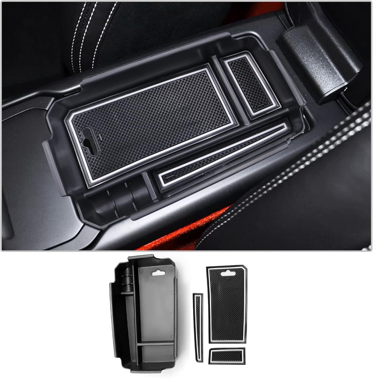 CDEFG Center Console Organizer Tray for 2019-2025 2026 Volvo XC40 Accessories ABS Black Material Armrest Insert Secondary Storage Box