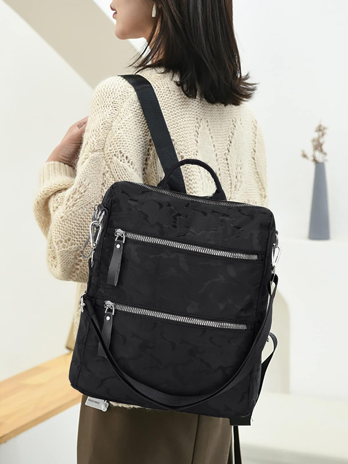 UTO Camo Waterproof Backpack for Women Durable Nylon Multipurpose Roomy Multi pockets School Travel Business Shoulder Bag